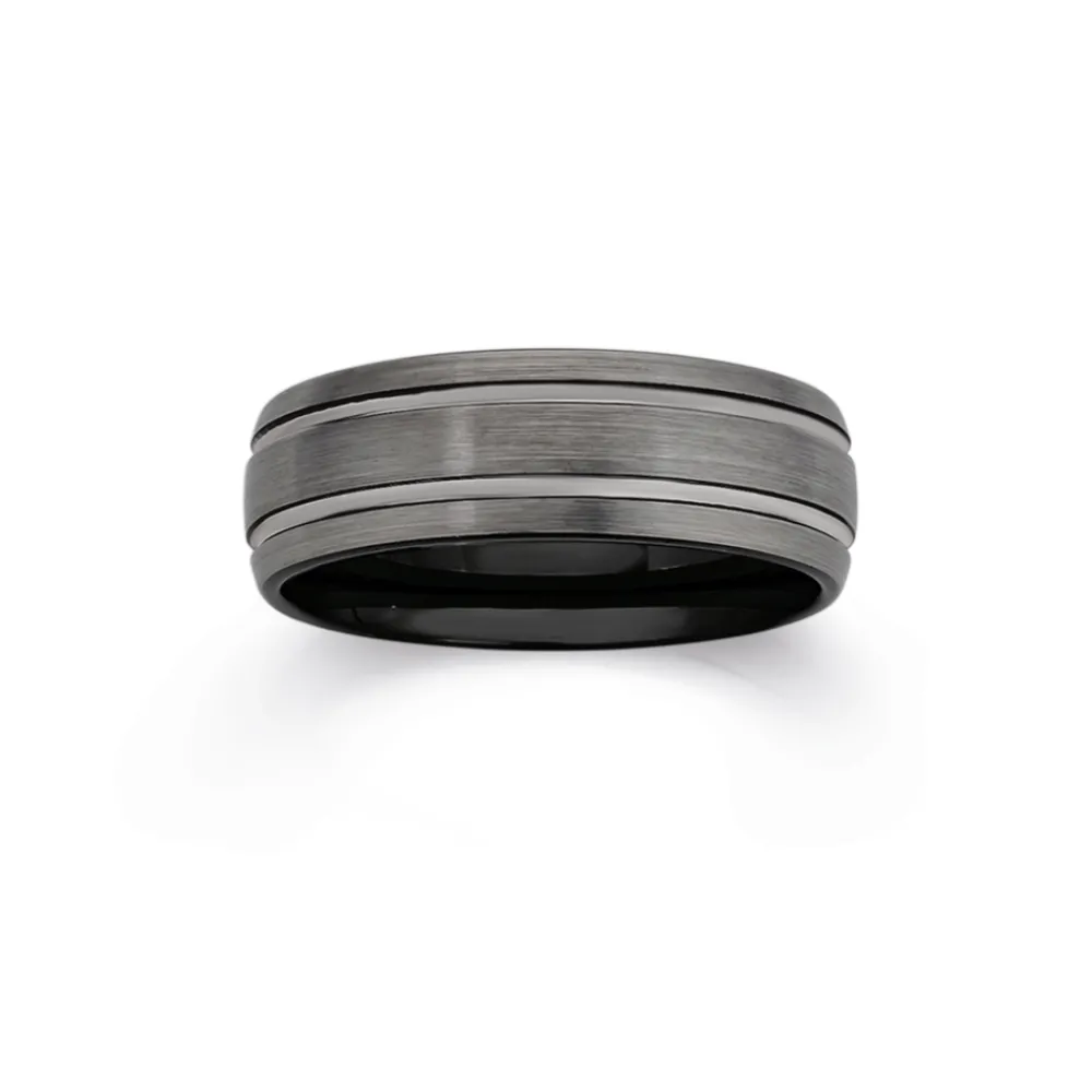 Prouds Rings>Tungsten Carbide Matte With Double Lines Ring