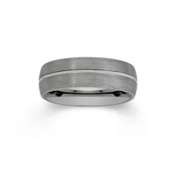 Prouds Rings>Tungsten Carbide Matte With A Rose Gold Plate Line Ring