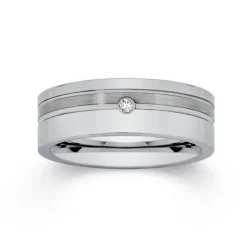 Prouds Rings>Tungsten Carbide Polished With A Cubic Zirconia Ring