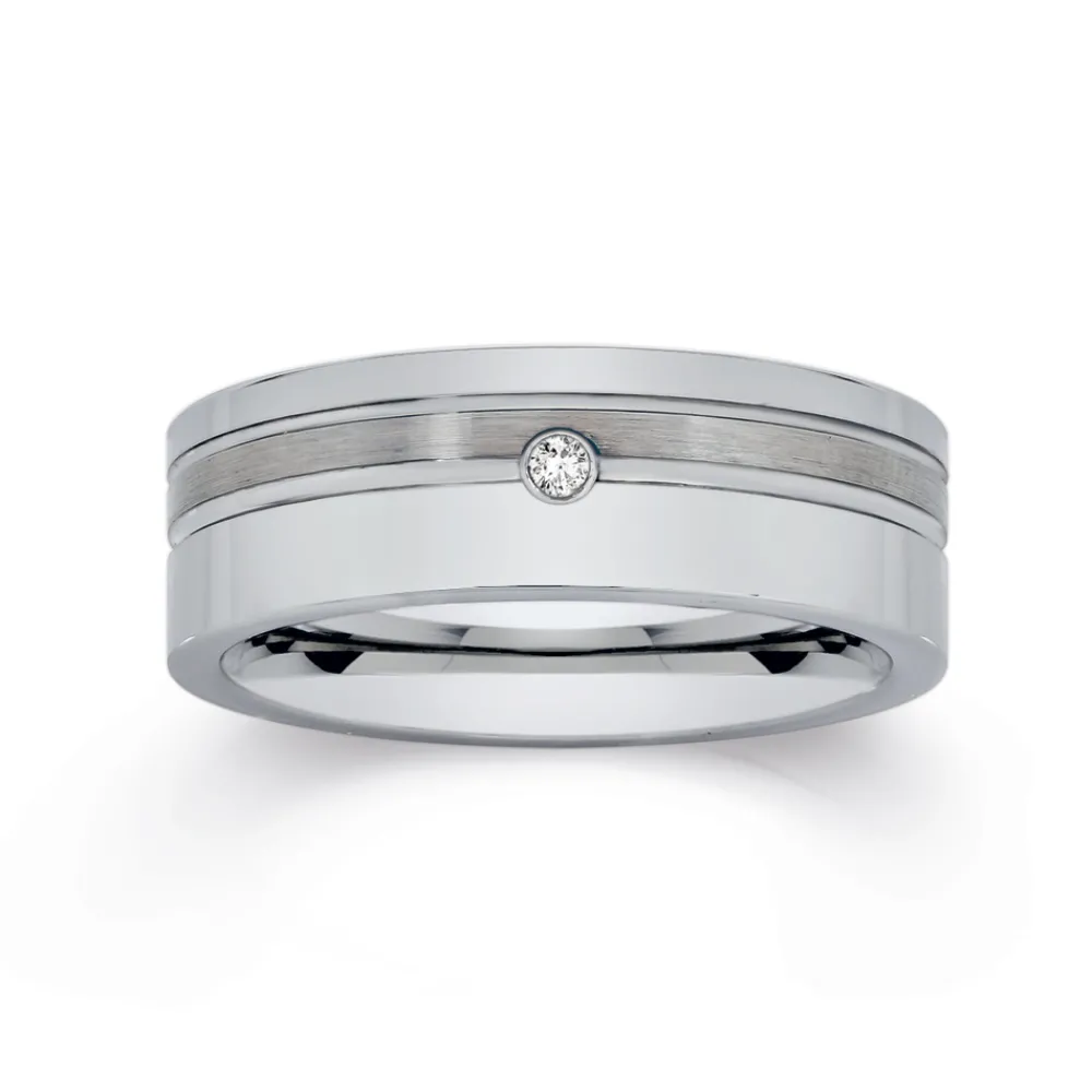 Prouds Rings>Tungsten Carbide Polished With A Cubic Zirconia Ring