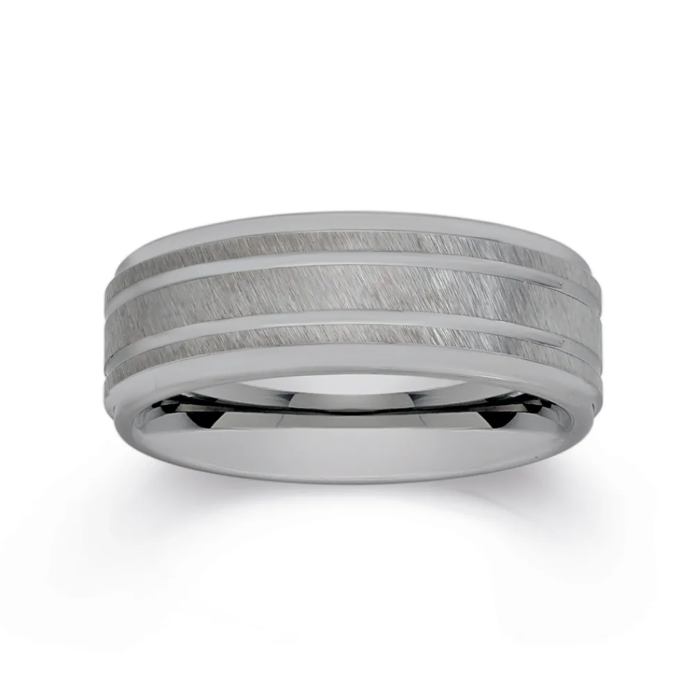 Prouds Rings>Tungsten Carbide Three Ridge Ring