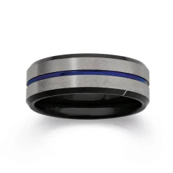 Prouds Rings>Tungsten Carbide With A Blue Line Ring