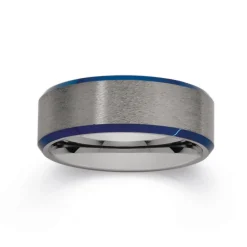 Prouds Rings>Tungsten Carbide With Blue Bevel Edges Ring